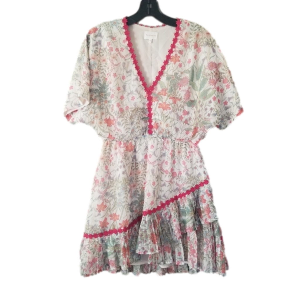 Foxiedox Silk Ruffle Tiered Pixiecore Botanical Pattern Retro-Inspired Dress 4